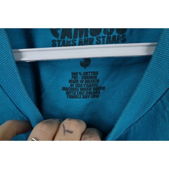 Vintage 90s Y2K Famous Stars and Straps Mens Small Distressed Spell Out T-Shirt - Picture 10 of 14